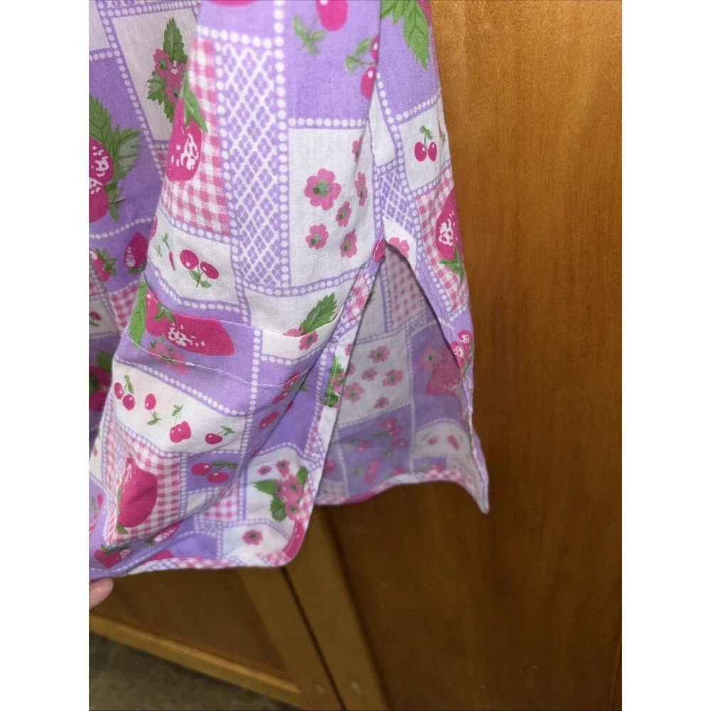 Vintage Apron Shirt 60's 70's Strawberry Fabric Smock Top Snap Front Pocket 1X